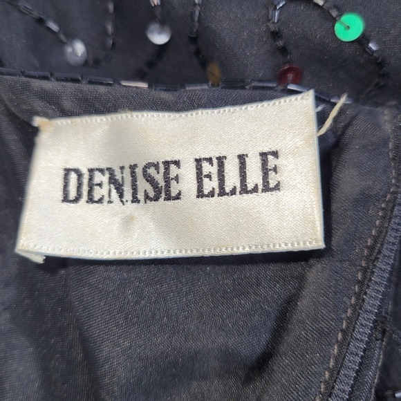 Vintage 80's ~ Denise Elle Black Sequin & Beaded Short Sleeve Evening Dress - Picture 6 of 8